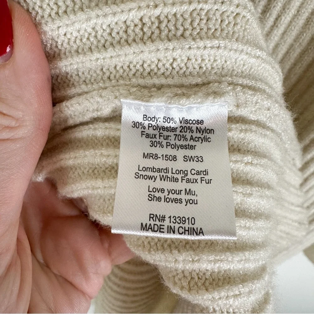 Show Me Your MuMu Cream Faux-Fur Collar Long Cardigan - Picture 12 of 13